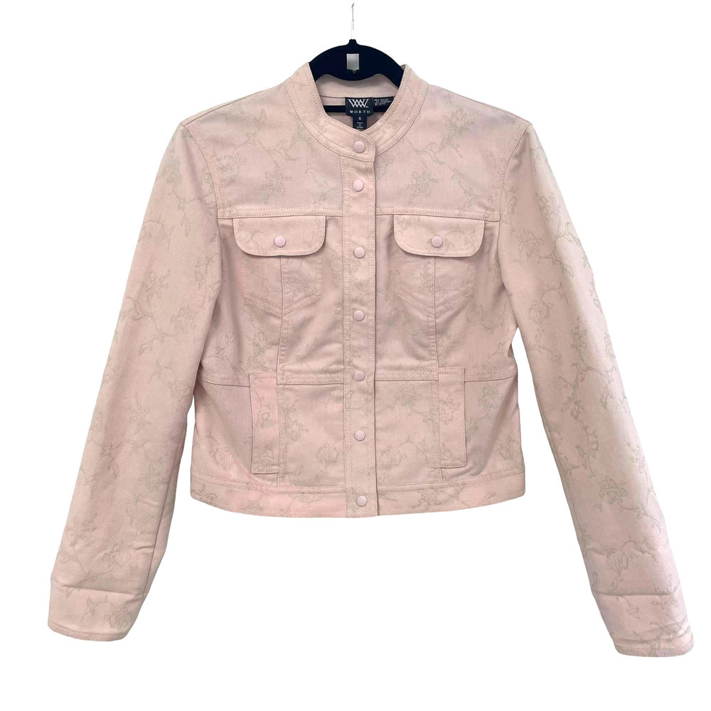 W Worth Light Pink Floral Denim Jacket Womens 6